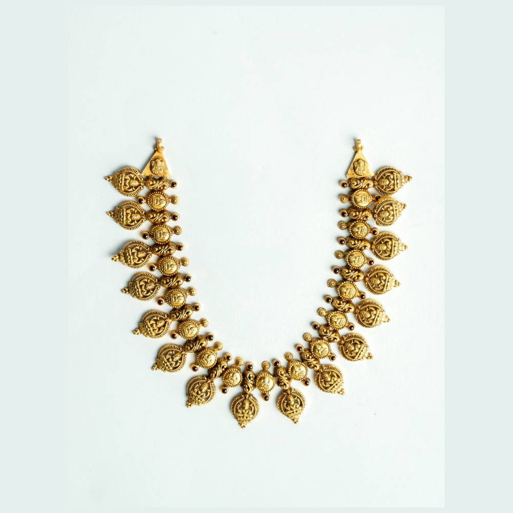 Antique Lakshmi Kasu Mala Necklace with Coin & Leaf Motifs