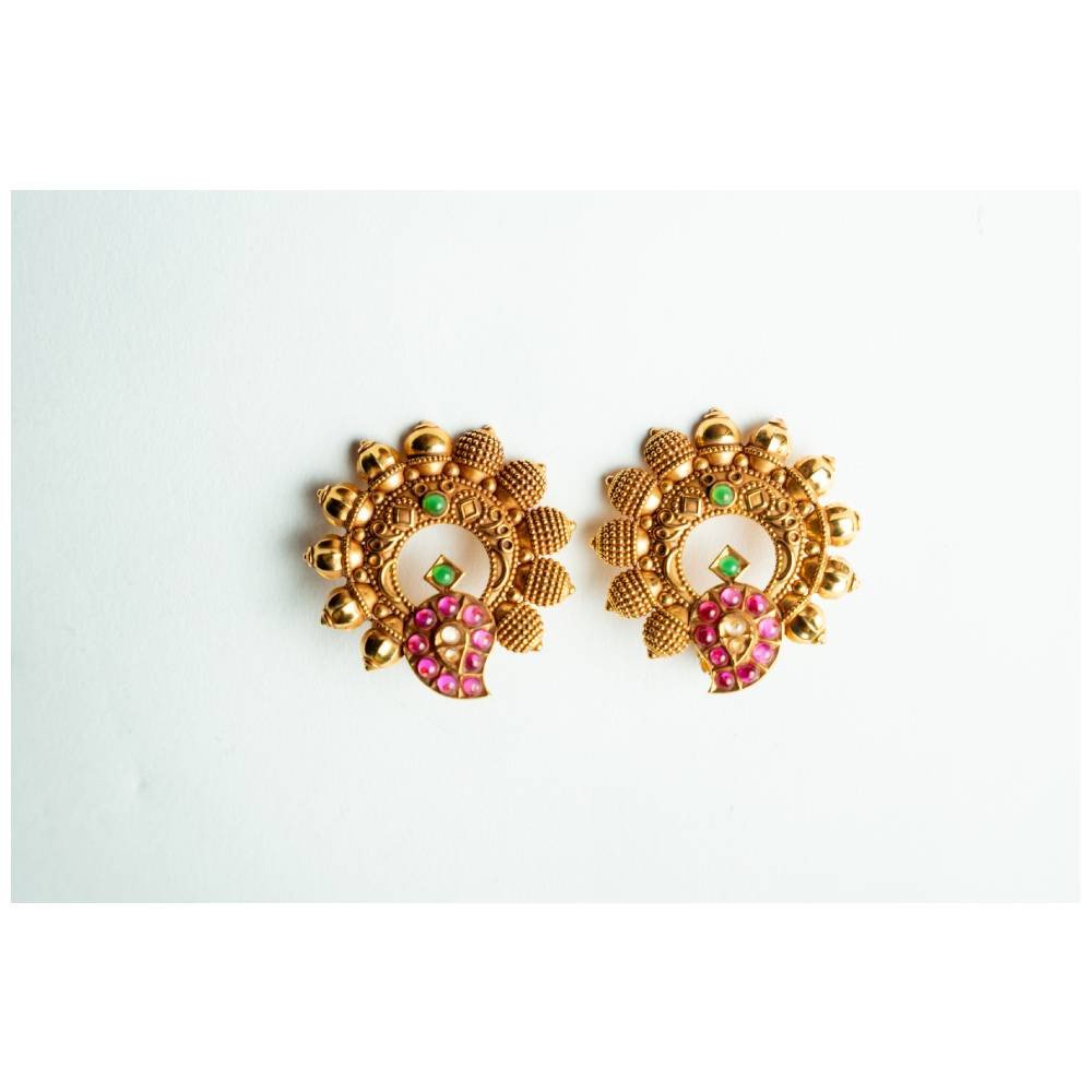 Antique Parrot Temple Stud Earrings with Kemp Stones