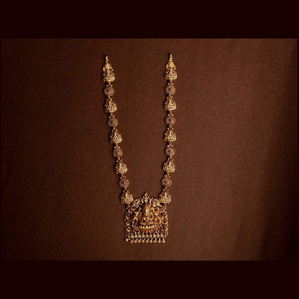 Antique Lakshmi Temple Necklace with Grand Goddess Lakshmi Pendant