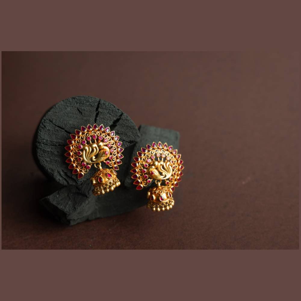 Antique Peacock Jhumka Earrings with Kemp Stones