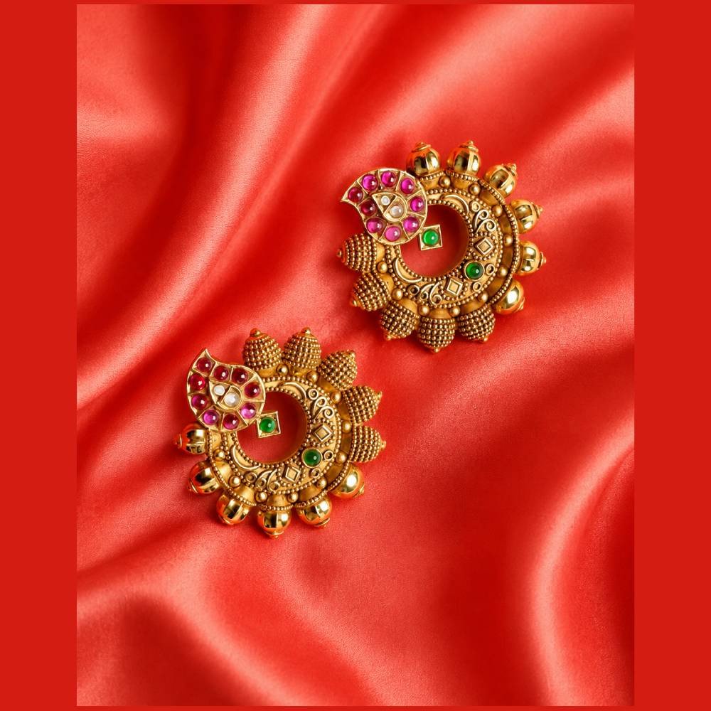 Antique Parrot Temple Stud Earrings with Kemp Stones