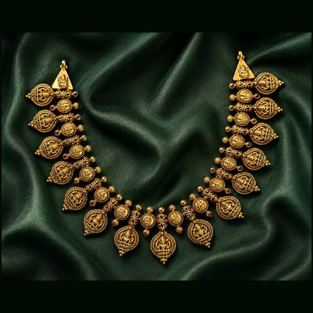 Antique Lakshmi Kasu Mala Necklace with Coin & Leaf Motifs