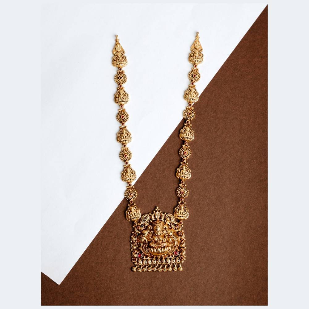 Antique Lakshmi Temple Necklace with Grand Goddess Lakshmi Pendant