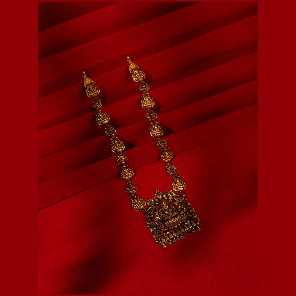 Antique Lakshmi Temple Necklace with Grand Goddess Lakshmi Pendant