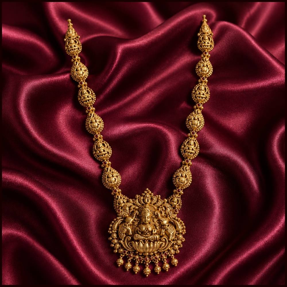 Antique Lakshmi Temple Long Necklace with Mango Motif Chain