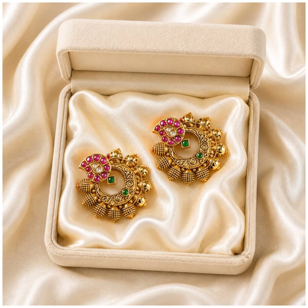 Antique Parrot Temple Stud Earrings with Kemp Stones