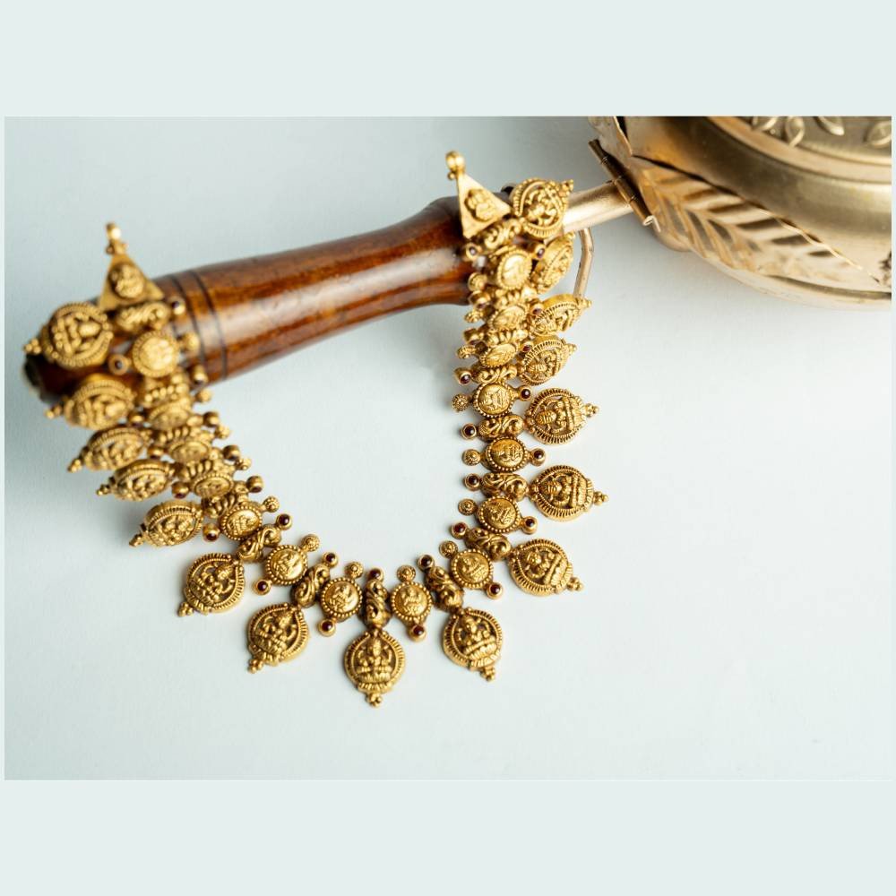 Antique Lakshmi Kasu Mala Necklace with Coin & Leaf Motifs