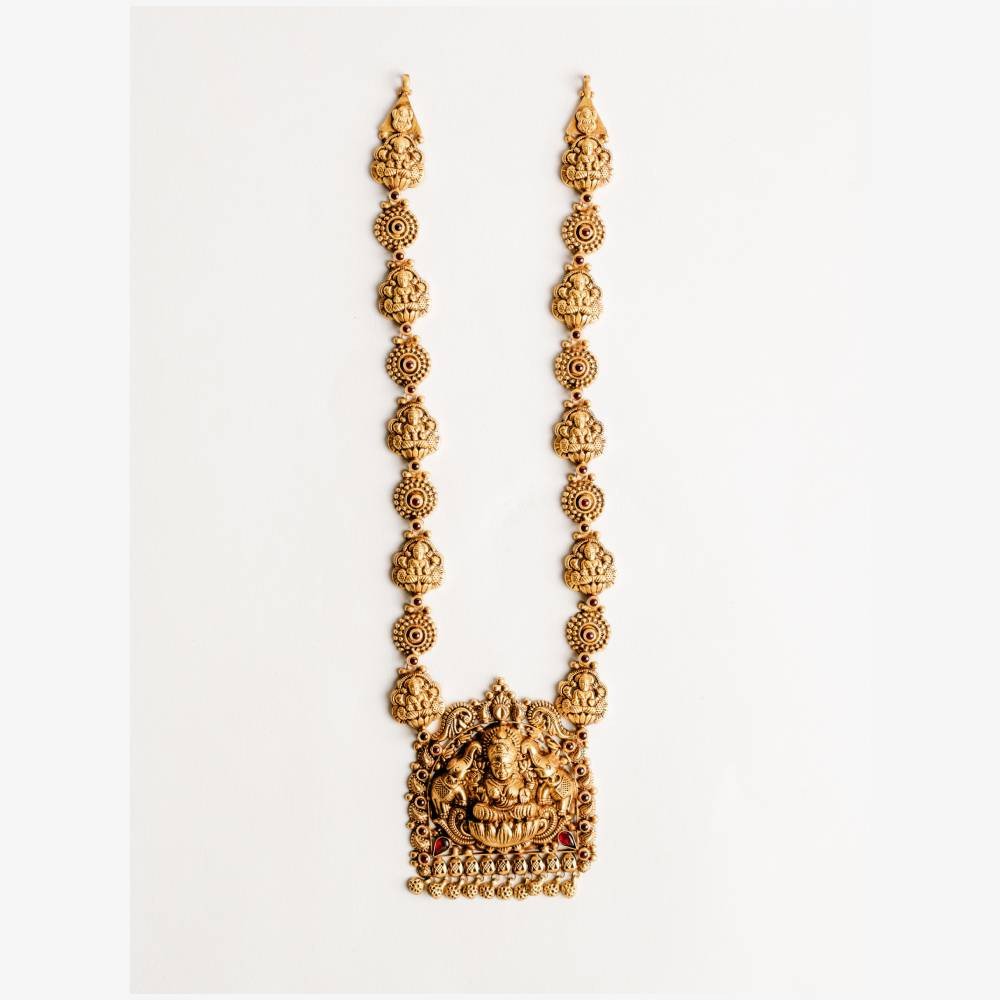 Antique Lakshmi Temple Necklace with Grand Goddess Lakshmi Pendant